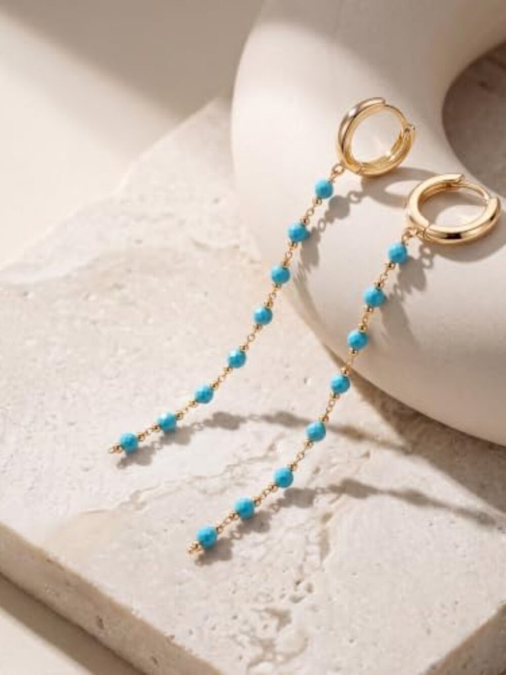 Gold Hoop Earrings for Women Dangle Beaded Long Chain Duster Earrings